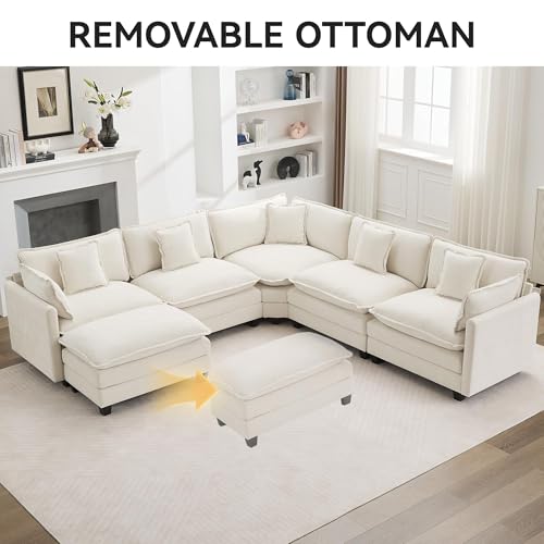 113'' V Shaped Cloud Sectional Sofa, Oversized Deep Seat Couches for Living Room, Chenille Comfy Upholstered Modular Sectional Sofa Couch, Beige - color: Beige, size: 113'' V Shape