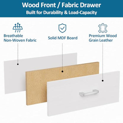 2 Fabric Drawer for Closet Storage: Stackable Dresser, White | Short Clothes Organizer Drawers with Metal Frame, 21"W x15.7"D Low Dresser for Inside Closet, Bedroom, Nursery & Small Spaces