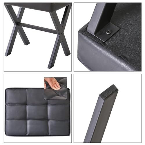 IBUYKE Square Makeup Stool with X-Leg, PU Vanity Chair, Black LG-71B | Footrest Ottoman Seat Multi-Use Small Side Table Bedroom Living Room - color: Black, size: 17.72"-Leather