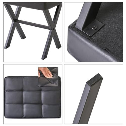 IBUYKE Square Makeup Stool with X-Leg, PU Vanity Chair, Black LG-71B | Footrest Ottoman Seat Multi-Use Small Side Table Bedroom Living Room - color: Black, size: 17.72"-Leather