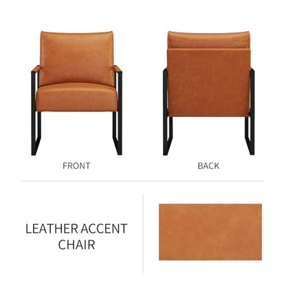 Mid Century Modern Accent Chair, PU Leather Armchair with Metal Frame,Comfy Single Reading Chair with Soft Padded Backrest and Cushion for Living Room, Bedroom,Reading Room,Office,Brown - color: Brown
