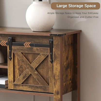 Farmhouse Entryway Table Set of 3, Console Table with Storage and 2 End Tables, Rustic Sofa Table Set for Living Room, Hallway, Bedroom, Brown - color: 3pcs-brown