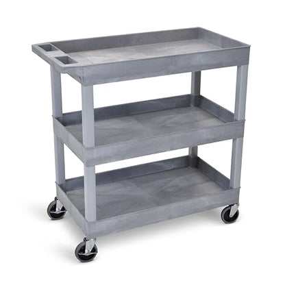 Tubstr 3-Tier Rolling Utility Cart with Wheels | Supports 300 lbs. Total | Heavy-Duty Capacity for Garage Storage, Office Spaces, & Kitchen Use | Durable Tool Cart with Locking Wheels (Gray, 32 x 18) - color: Gray