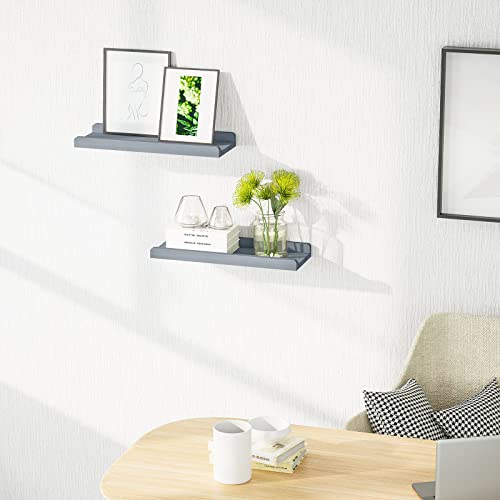 Love-KANKEI 17"Floating Shelves with Lip,Solid Wood,Set of 2,Weathered Grey | Protective Ledge,18 Lbs/shelf,Easy to Install,For Bedroom Living Room Bathroom Kitchen Office,Nursery Display,Wall Decor - color: Weathered Grey, size: 17 inch