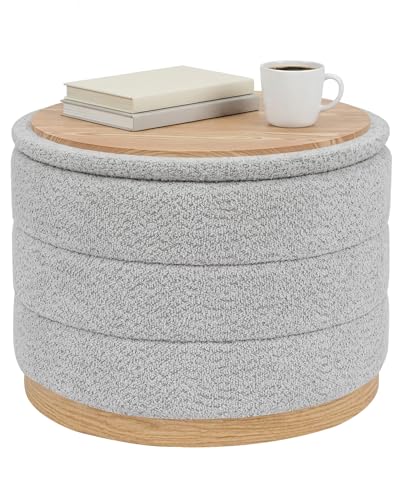 PINPLUS Chenille Folding Ottoman Footstool, Round Storage Ottoman, Soft Fabric, 330 lbs Load Capacity, Large Ottoman for Living Room, Bedroom, Dorm, Silver Grey Colors - color: Siver Grey, size: 22.8"D x 22.8"W x 17.3"H
