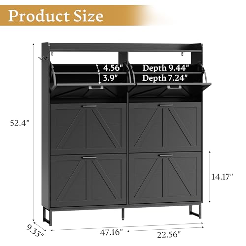 Shoe Cabinet Storage for Entryway, Shoe Storage Cabinet with 6 Flip Drawers, Freestanding Narrow Shoe Rack Organizer with Metal Legs, Adjustable Shelves & Open Storage for Foyer, Hallway, Black - color: Black, style: 6 Drawers