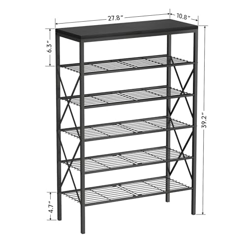 6 Tiers Shoe Rack, Large Capacity Shoe Rack Holds 32 Pairs of Shoes, Durable and Stable, Adjustable Metal Shelf Stackable Shoe Shelf for Entryway, Hallway, Living Room, Closet - color: Black, size: 27.8" x 10.8" x 39.2"