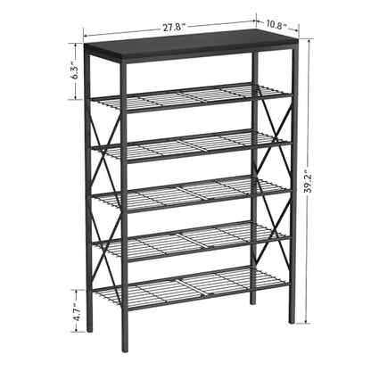 6 Tiers Shoe Rack, Large Capacity Shoe Rack Holds 32 Pairs of Shoes, Durable and Stable, Adjustable Metal Shelf Stackable Shoe Shelf for Entryway, Hallway, Living Room, Closet - color: Black, size: 27.8" x 10.8" x 39.2"