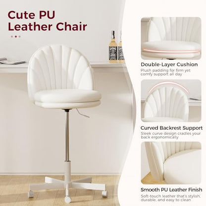 GTPLAYER Small Ergonomic Tall Office Chair, Computer Desk Chair with Wheels Versatile Height Use: Office to Bar Stools (or Standing Desk), Vanity Chair with Back PU Leather Shell Design for Gift - color: Pu-white