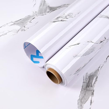 Glossy Marble Contact Paper Peel and Stick Wallpaper 17.7"x78.7" White | Removable Waterproof Vinyl Wall Paper for Countertops Kitchen Cabinets Backsplash Furniture - color: White, size: 17.7"W x 78.7"L