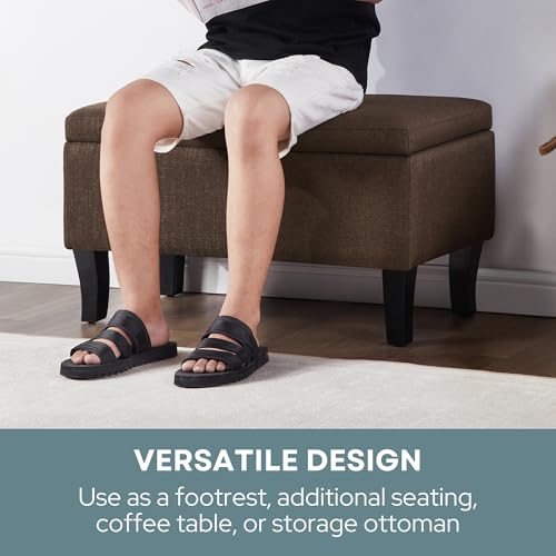 Convenience Concepts Designs4Comfort Winslow Storage Ottoman Bench 32" - Transitional Upholstered Footstool & Seat, for Living Room, Entryway, Hallway, & Bedroom, Medium Brown Fabric - color: Medium Brown Fabric