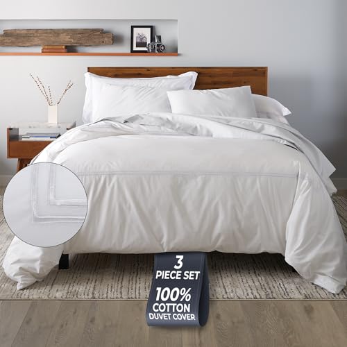Ella Jayne Duvet Cover Full (3 Pieces), 100% Cotton Percale, Full/Queen, Soft Breathable & Lightweight, Including Full Size Duvet Cover (1 Piece) 90 x 90 Inches with 2 Pillow Shams (White Design) | Duvet Cover Queen | 100% Cotton Percale Fabric | Soft Bre