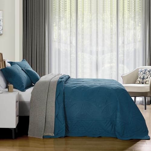 DaisyHuang Bedspread - Full Size Bedding Cover - Modern & Contemporary Coverlet Set, Real Stitching, Reversible, Lightweight, 5 Piece, Blue - color: Blue, size: Full(96"x110")