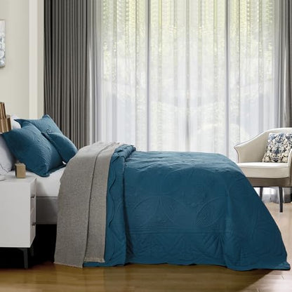 DaisyHuang Bedspread - Full Size Bedding Cover - Modern & Contemporary Coverlet Set, Real Stitching, Reversible, Lightweight, 5 Piece, Blue - color: Blue, size: Full(96"x110")