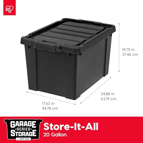 IRIS USA 6-Pack 20 Gal Heavy Duty Lockable Storage Totes with Lids, Black | Perfect for moving, garage organization, outdoor equipment and jobsite storage, Designed for dependable everyday use - color: Black, size: 20 Gal - 4 Pack