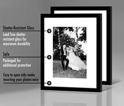 Americanflat 12x16 Picture Frame with Shatter-Resistant Glass - Set of 2 - Use as 8x12 Frame with Mat or Display 12x16 Photo Without Mat - Signature Collection - Picture Frames for Wall - Black | Engineered Wood construction, Shatter-resistant glass, hang