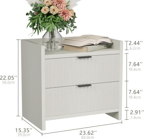 Nightstand with 2 Storage Drawers & Charging Station, Wooden Top Bedside Table for Bedroom,Suitable for Beside The Bed in The Bedroom, White (1pcs)
