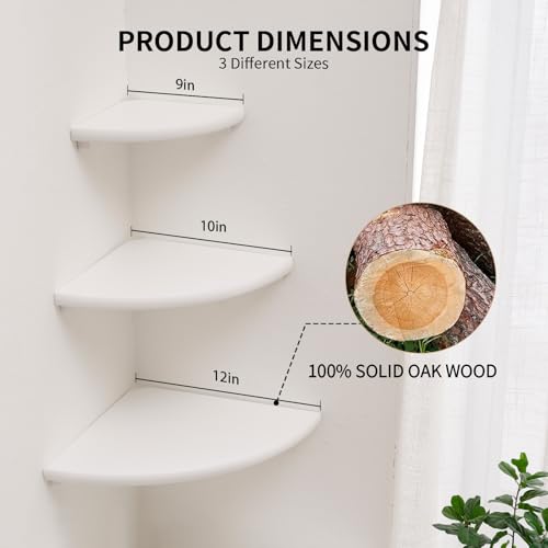 White Floating Corner Shelves, Set of 3 Corner Wall Shelves with Cable Hole Soild Wood Wall Storage Display Wall Mounted Shelves for Plants, Photos, Speakers, Living Room, Bedroom, Bathroom, Kitchen - color: White, size: 9/10/12/in 3-Pack