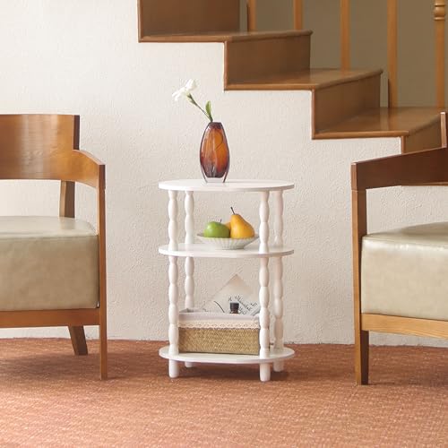 MaxSmeo White Side Table, 3-Tier Small Oval End Table, Modern Night Stand Wood Accent Table for Living Room, Bedroom, White - color: White