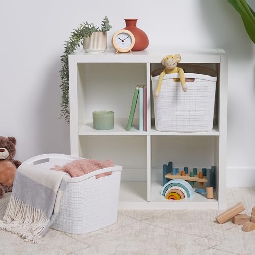 Curver Set of 2 XL 30.5L Jute Decorative Plastic Organization and Storage Baskets - Perfect Bins for Home Office, Closet Shelves, Kitchen Pantry and All Bedroom Essentials, White - color: White, size: Extra Large 30.5L
