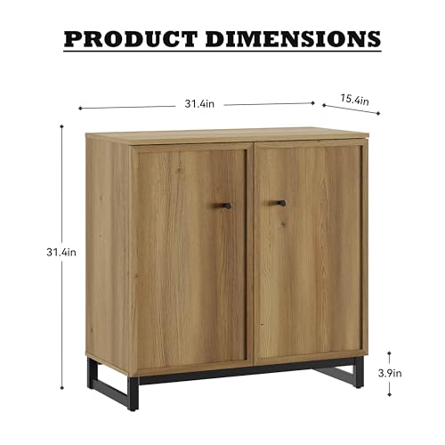 Rustic Storage Cabinet, Modern Farmhouse Set of 2 Buffet Accent Cabinet with 4-Door Design with Metal Frame Base for Dinnig Room Living Room Entryway,Brown Oak - color: Brown Oak