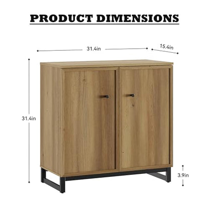 Rustic Storage Cabinet, Modern Farmhouse Set of 2 Buffet Accent Cabinet with 4-Door Design with Metal Frame Base for Dinnig Room Living Room Entryway,Brown Oak - color: Brown Oak