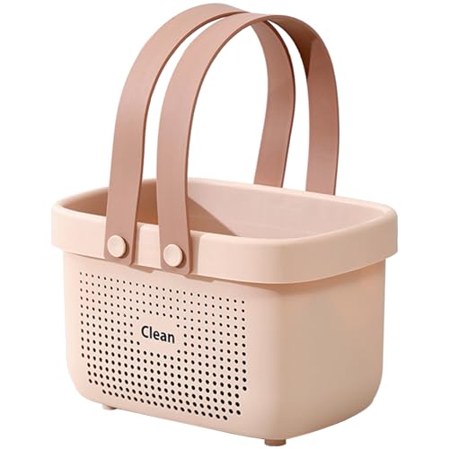 Portable Shower Caddy Basket with Handles Plastic Storage Basket Small Pink | Sturdy Drainage Large Capacity Organizer Basket with Silicone Handles for Bathroom Kitchen Bedroom College Dorm Essentials - color: Pink, size: Small