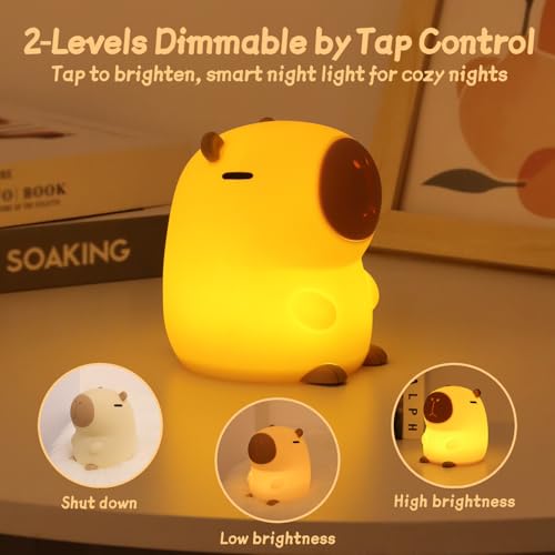 Rytinazzz Silicone Night Light for Kids, 50H Long Battery Capybara Lamp, Gift for Kids, Rechargeable Tap Control, Soft Dimmable Nursery Light - color: Capybara