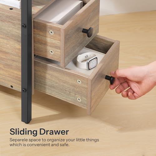 HOOBRO End Table with Charging Station, Narrow Side Table with 2 Drawer & USB Ports & Power Outlets, Nightstand for Small Spaces, for Living Room, Bedroom, Sapphire Brown UC541BZ01 - color: Sapphire Brown