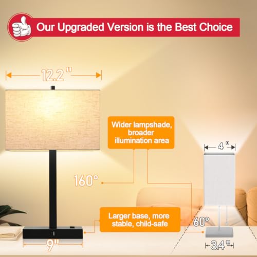 Lynnoland 21" Set of 2 Table lamp with USB A+C & AC Outlets, Touch Control 3-Way Dimmable Nightstand Lamps for Bedroom Living Room Office Reading, Linen Shade Touch Lamps, 3000K LED Bulbs Included - color: (2 Pack) Natural Linen & Matte Black (Base)-3000K