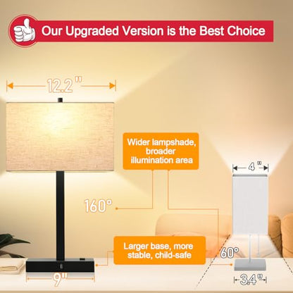 Lynnoland 21" Set of 2 Table lamp with USB A+C & AC Outlets, Touch Control 3-Way Dimmable Nightstand Lamps for Bedroom Living Room Office Reading, Linen Shade Touch Lamps, 3000K LED Bulbs Included - color: (2 Pack) Natural Linen & Matte Black (Base)-3000K