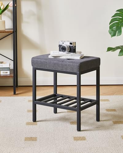 IBUYKE Rectangular Makeup Stool, Linen Seat Vanity Chair, Dark Gray WBD017G | Adjustable Feet Storage Space Footrest Multi-Use Small Side Table Ottoman Bedroom - color: Dark Gray, size: Rectangular