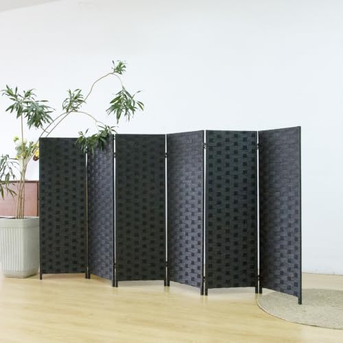 6 Panel Double Sided Short Room Divider for Room Separation, Natural Black Rattan Folding Privacy Screen, Freestanding Partition Screen for Home Office - 3.95 ft Tall - color: Black, size: 6 Panel