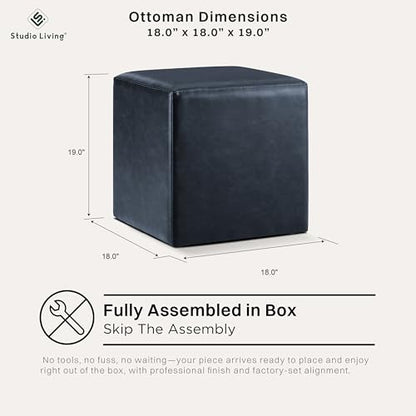 Studio Living® 18” Warren Ottoman Square Faux Leather Bench, Stationary Ottomans, Backless Chair, Footrest for Living Room, Footstool Office, Bedroom, Padded Seat, Navy Blue - color: Navy