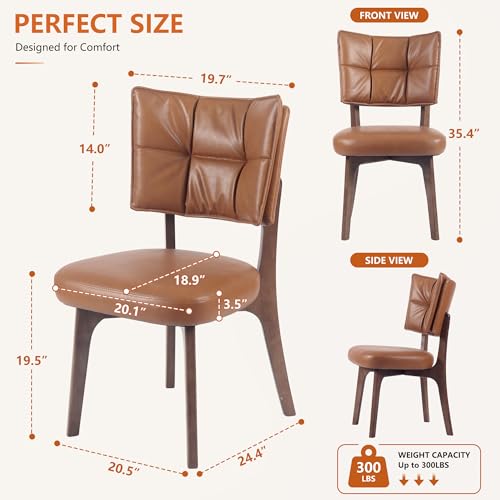 YOUNIKE Wood Frame Brown Dining Chair, Faux Leather, Single Pack | Modern Ergonomic Upholstered Kitchen & Dining Room Chairs, Double-Layer Backrest, Comfy Soft Cushion, Easy to Assembly - color: Brown