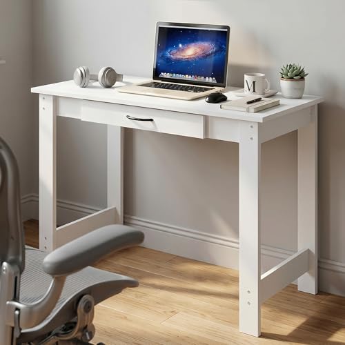 39.2 Wide Gaming Desk with Drawer, Computer Desk with H-Legs, Office Desk, Writing Desk, Desk for Study Room, Dorm, Home Office, Bedroom, White - color: White