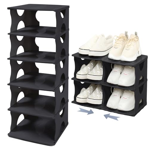6-Tier Thickened Shoe Rack, Stackable Storage Organizer for Bedroom Entry, Adjustable Rack, Shoe Slots Shelf, Easy Tower Rack, Black - color: Black