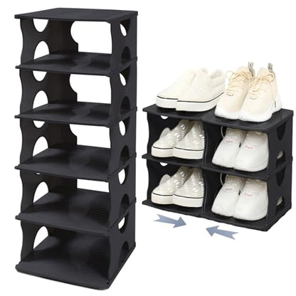 6-Tier Thickened Shoe Rack, Stackable Storage Organizer for Bedroom Entry, Adjustable Rack, Shoe Slots Shelf, Easy Tower Rack, Black - color: Black