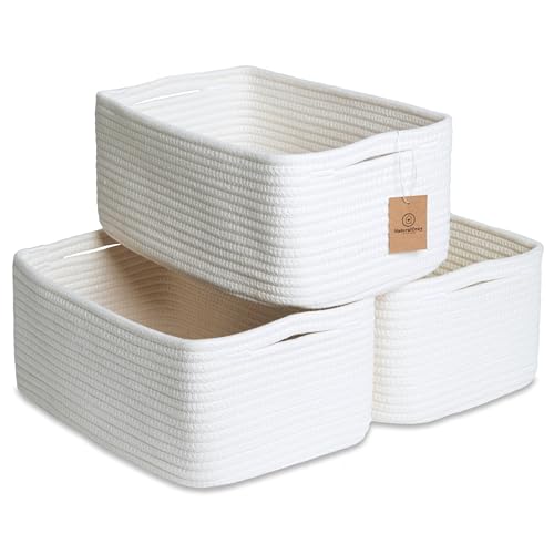 NaturalCozy 13.5”x8.5”x5.5” Storage Baskets for Shelves 3 Pack | Cotton Rope Woven Small Baskets for Organizing | Small Storage Bins for Nursery, Bathroom, Closet, Cube Shelf, Decorative, Gift - color: Off White, size: 13.5" x 8.5" x 5.5"