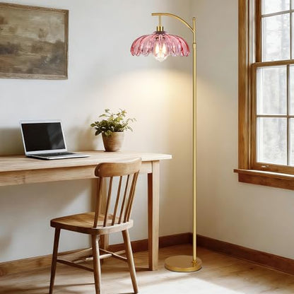QIYIZM Pink Floor Lamp for Living Room,Bedroom,Gold Dimmable Standing Lamp with Remote,Mid Century Modern Brass Tall Lamp Boho Floor Lamps Arc Stained Glass Flower Floor Light Lamp Girls kids Bohemian - size: 22-Floor Lamp