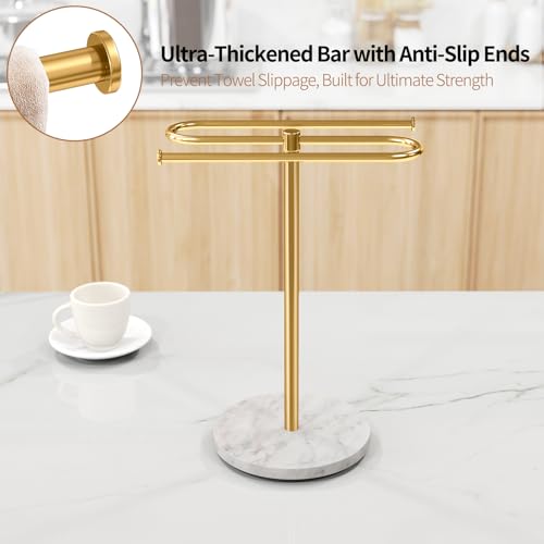 STWWO Kitchen Towel Holder for Countertop with Marble Base | S-Shape Hand Towel Stand for Bathroom Stainless Steel Rust-Proof, Hand Towel Holder Standing for Vanity Countertop, Gold - color: Gold