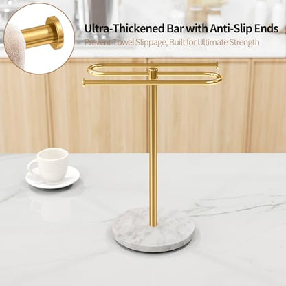STWWO Kitchen Towel Holder for Countertop with Marble Base | S-Shape Hand Towel Stand for Bathroom Stainless Steel Rust-Proof, Hand Towel Holder Standing for Vanity Countertop, Gold - color: Gold