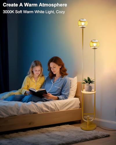 Lightdot Glass Floor Lamp with Tray Mid Century Modern Standing Lamps 3000K Warm White Bulbs Included Gold Dimmable Globe Floor Lamp with 5Lbs Heavy Base for Living Room/Wedding/Party//Sofa Beside - color: 2 Brown Globe-Gold