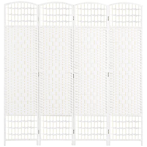 HOMCOM 4 Panel Room Divider, Folding Privacy Screen, 5.6', White | Room Separator, Wave Fiber Freestanding Partition Wall Divider - color: White, size: 4 Panel