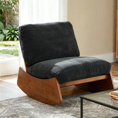 Armless Rocking Chair, Upholstered Glider Lounge Chair, Dark Gray | Comyf Chenill, Curved Solid Wood Base, for Living Room, Bedroom - color: Dark Gray
