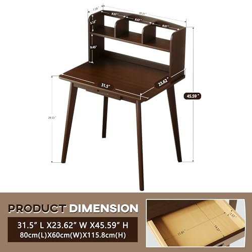 IOTXY Small Writing Desk with Hutch - 31.5" Work Computer Study Table | Black Walnut, Storage Drawer, Space-saving for Home and Office, with Bookshelves - color: Black Walnut, size: 31.5-Inch