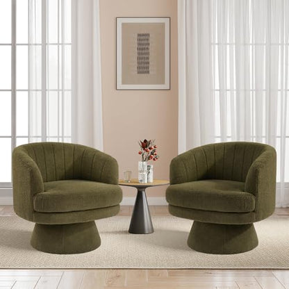 Swivel Accent Chair with Armrest, Modern 360 Degree Swivel Barrel Chair with Curve Back and Soft Cushion,Comfy Round Sherpa Teddy Armchair Single Sofa for Living Room,Bedroom, Green - color: Green