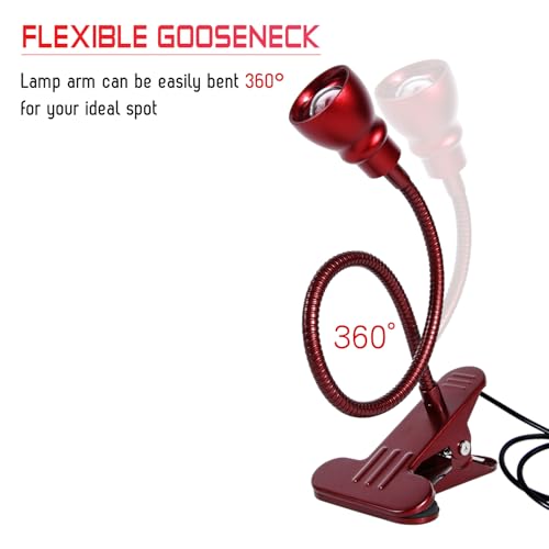Zoomable Clip on Light, Clamp Reading Light for Dorm Bed Headboard, Dimmable Spotlight with 3 Color Temperature Options, 10 Dimmable Brightness Levels, Adjustable Beam Angle (Red) - color: Red