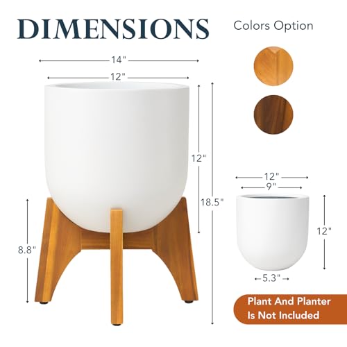 KUTE NEST 8.8" H x 14" W Acacia Solid Wood Plant Stand - Golden Teak | Low - Small, Outdoor & Indoor Use, Mid Century Plant Holder, Ideal for Corso & Arco Planter, Golden Finish for Modern Home - color: Golden Teak, size: Low - Small - 8.8"H x 14"W