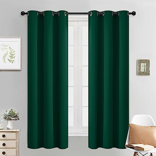 Yakamok Blackout Curtains 38x63 inch Dark Green Thermal Drapes-Bedroom | 2 panels,room darkening,thermal insulated,noise reducing,privacy protection,grommet window treatment,living room study dining - color: Dark Green, size: 38"W x 63"L (Pack of 2)
